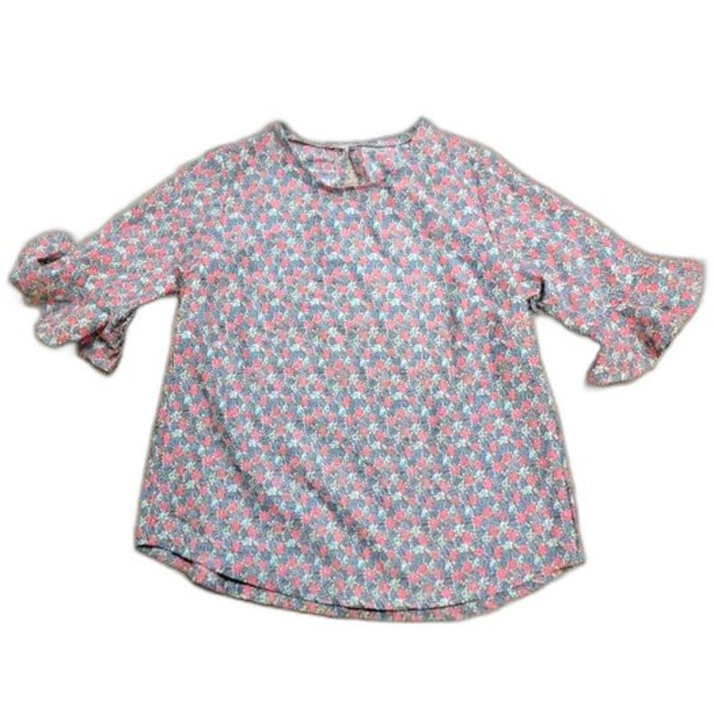 Homemade Grannycore floral shirt with 3/4 bell sleeve top Women's medium